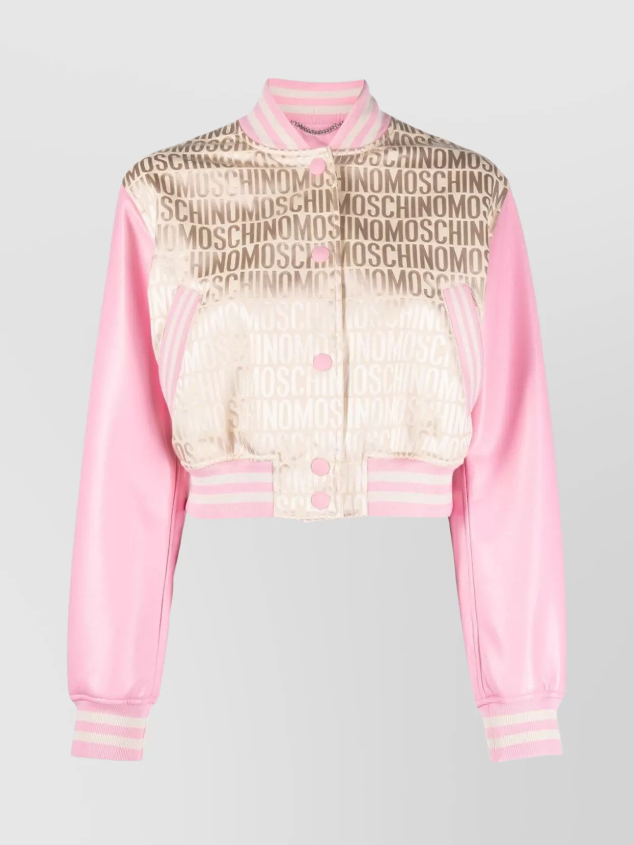 Shop Moschino Cropped Satin Stripe Jacket With Band Collar In Pastel