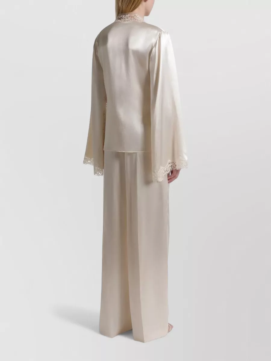 Alberta Ferretti Trousers Wide Leg Satin Finish Lace Trim