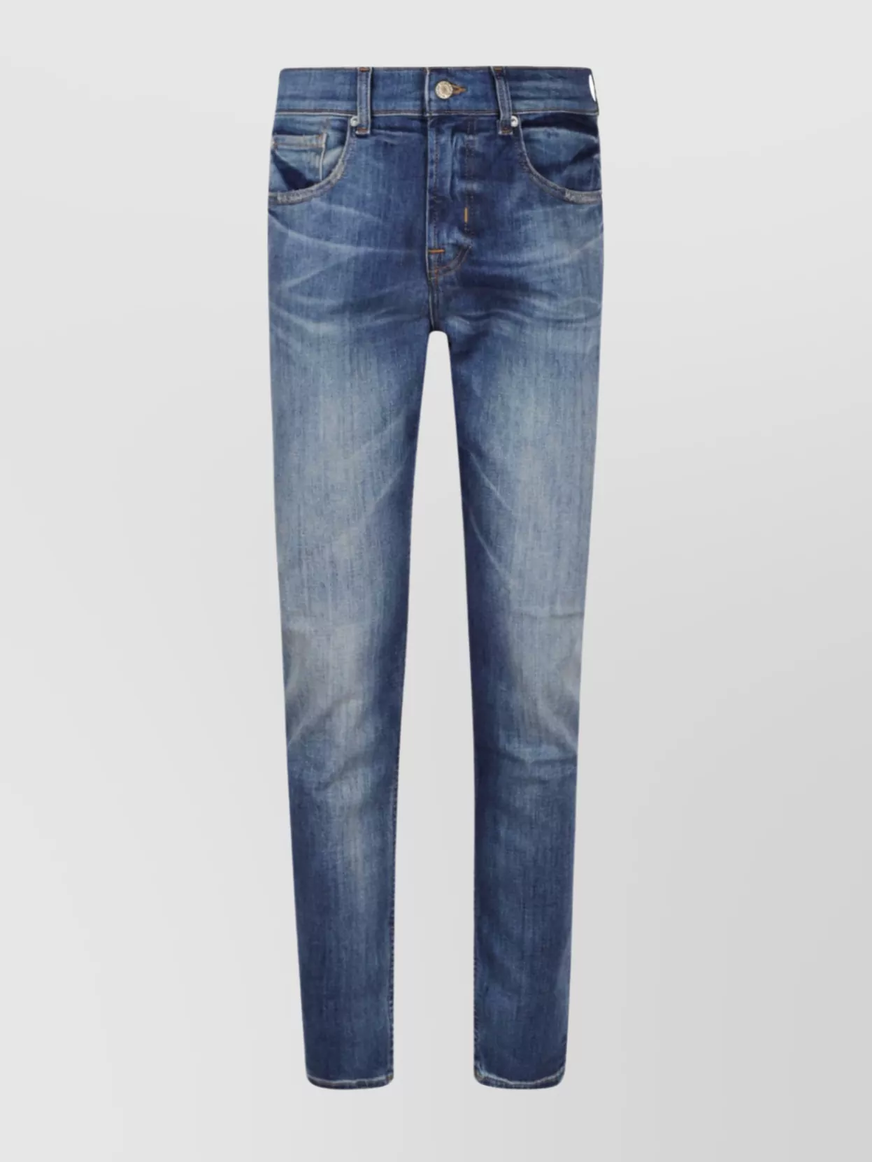 Shop 7 For All Mankind Tailored Tapered Denim With Belt Loops In Blue