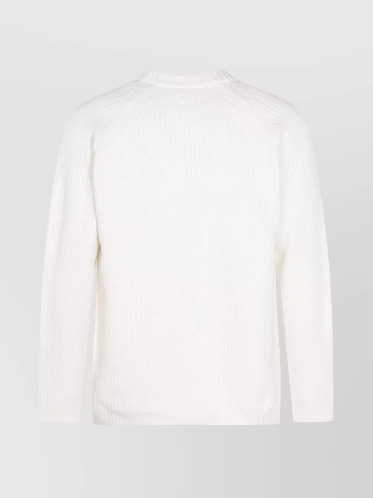 C.p. Company Long Sleeve Ribbed Crewneck With Arm Patch In White