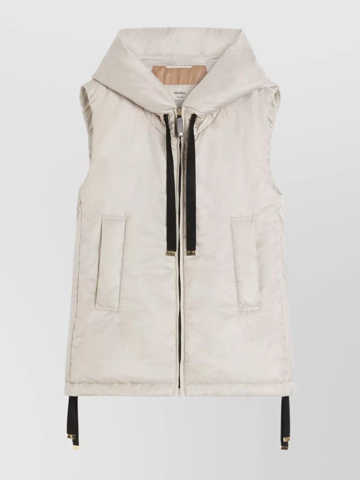 Max Mara Flared Sleeveless Water-repellent Canvas Hooded Gilet In Neutral