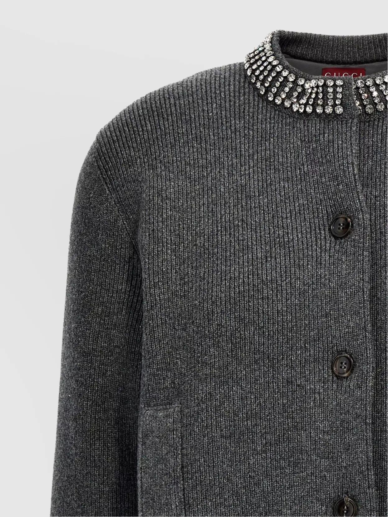 Gucci Jeweled Collar Padded Cardigan With Ribbed Texture