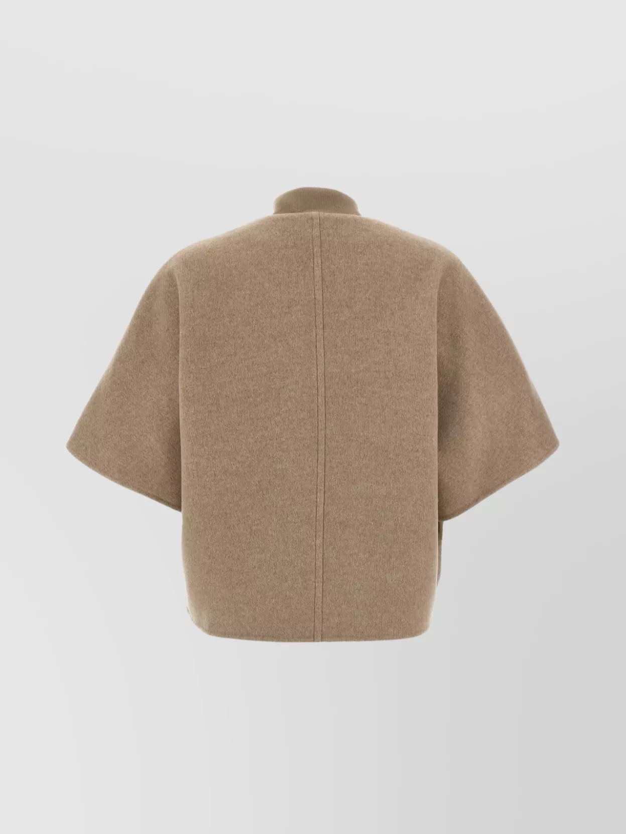 Max Mara Ribbed Hem Short Sleeve Cape With High Collar In Brown