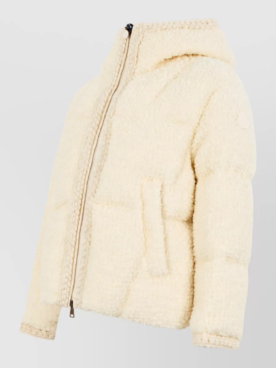 Moncler Virgin Wool Hooded Three Quarter Sleeve Jacket