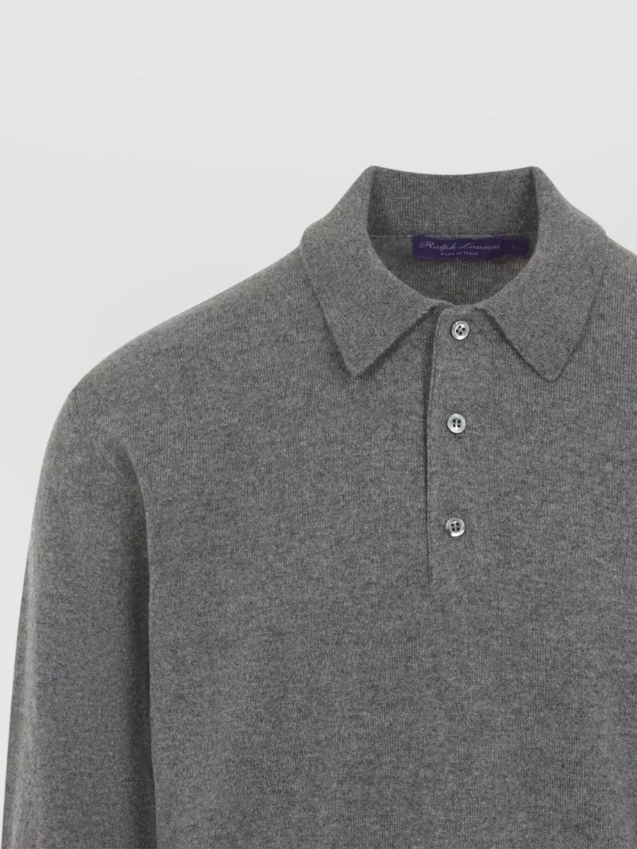 Ralph Lauren Purple Label Cashmere Fine-Knit Long-Sleeve Polo Shirt