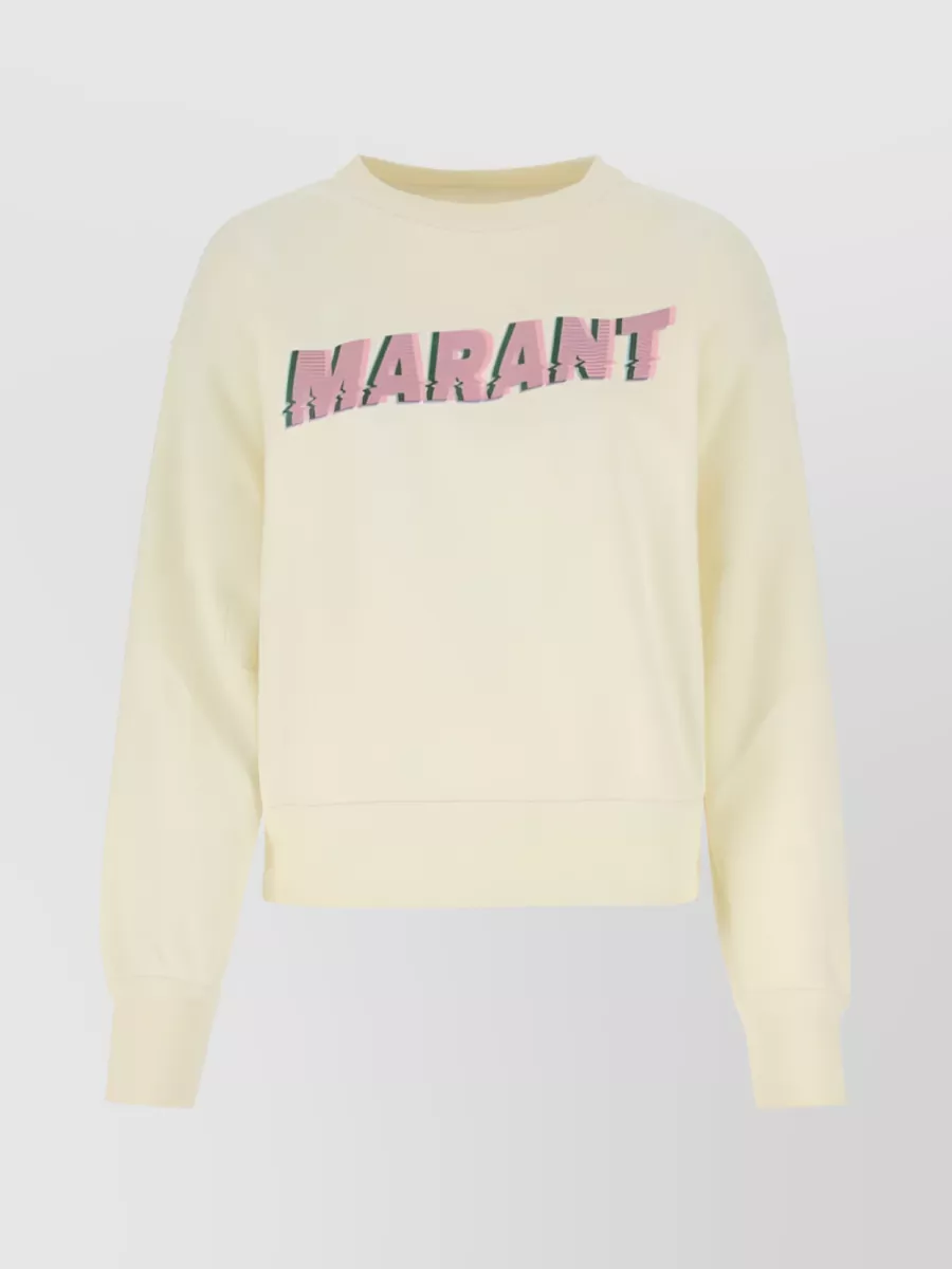 Shop Isabel Marant Étoile Cotton Blend Sweatshirt With Tonal Logo Print In Beige