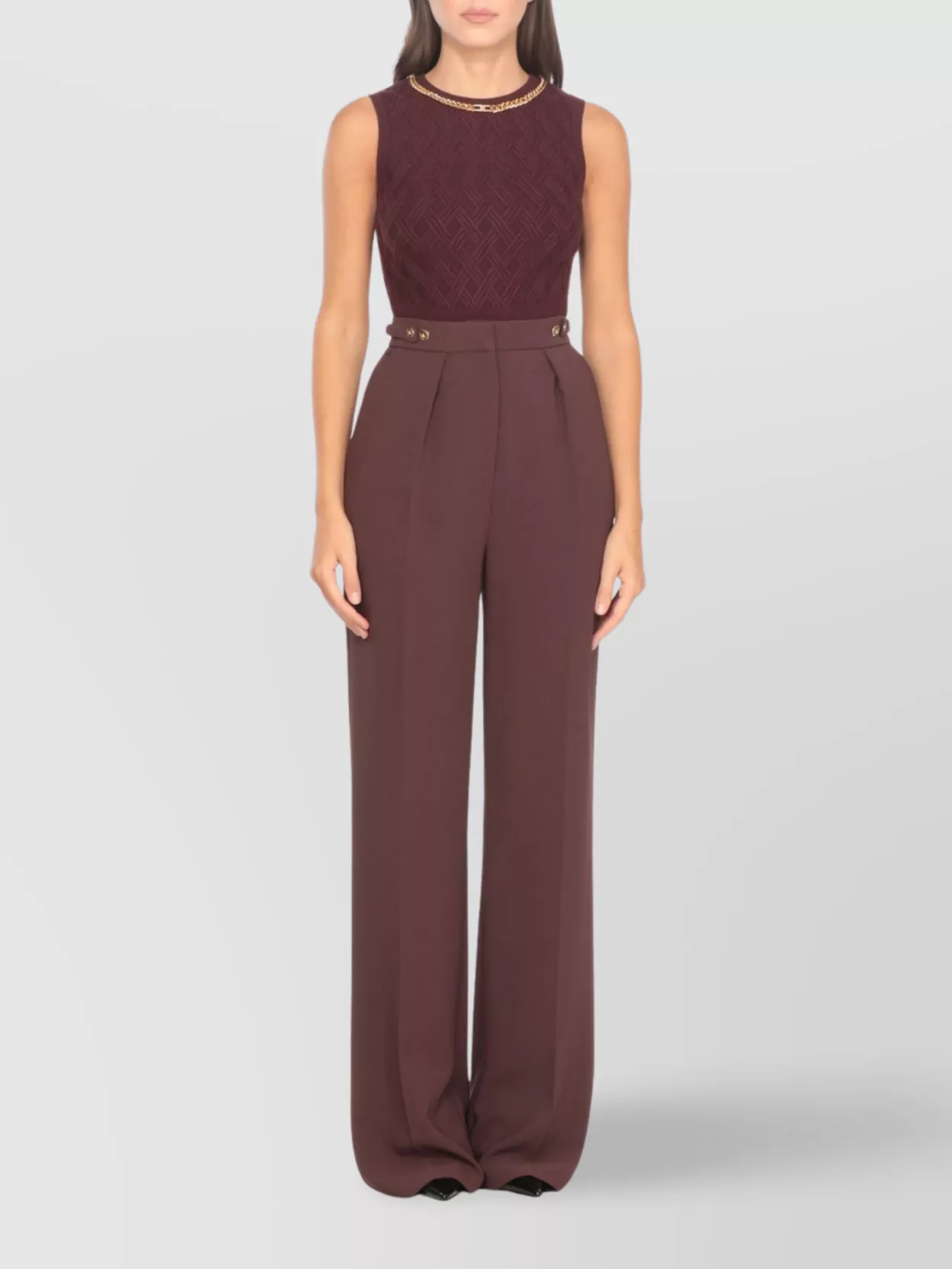 Elisabetta Franchi Cropped Sleeveless Sweater Gold Chain Detail