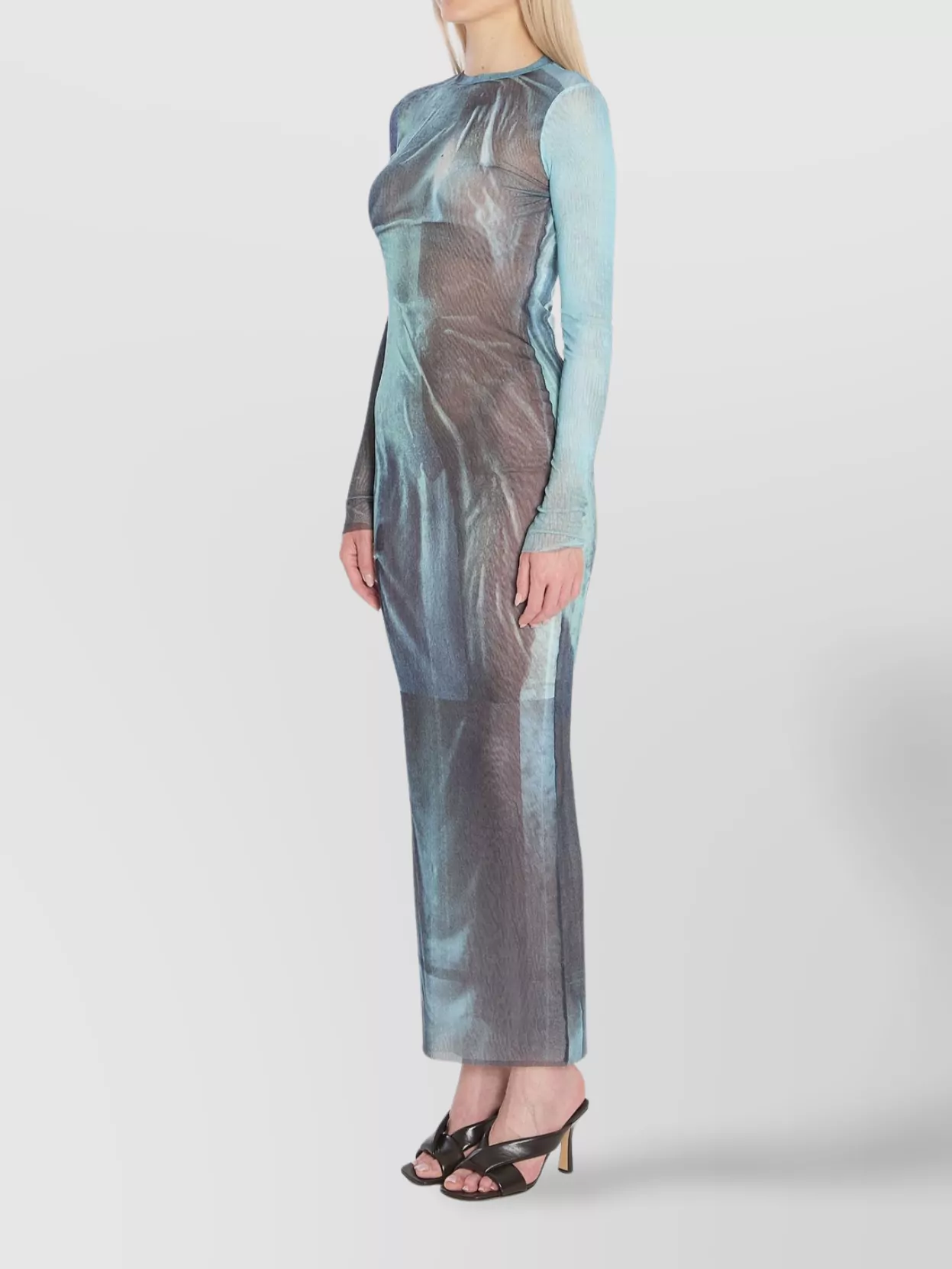 Jean Paul Gaultier Abstract Print Sheer Overlay Long Dress In Blue