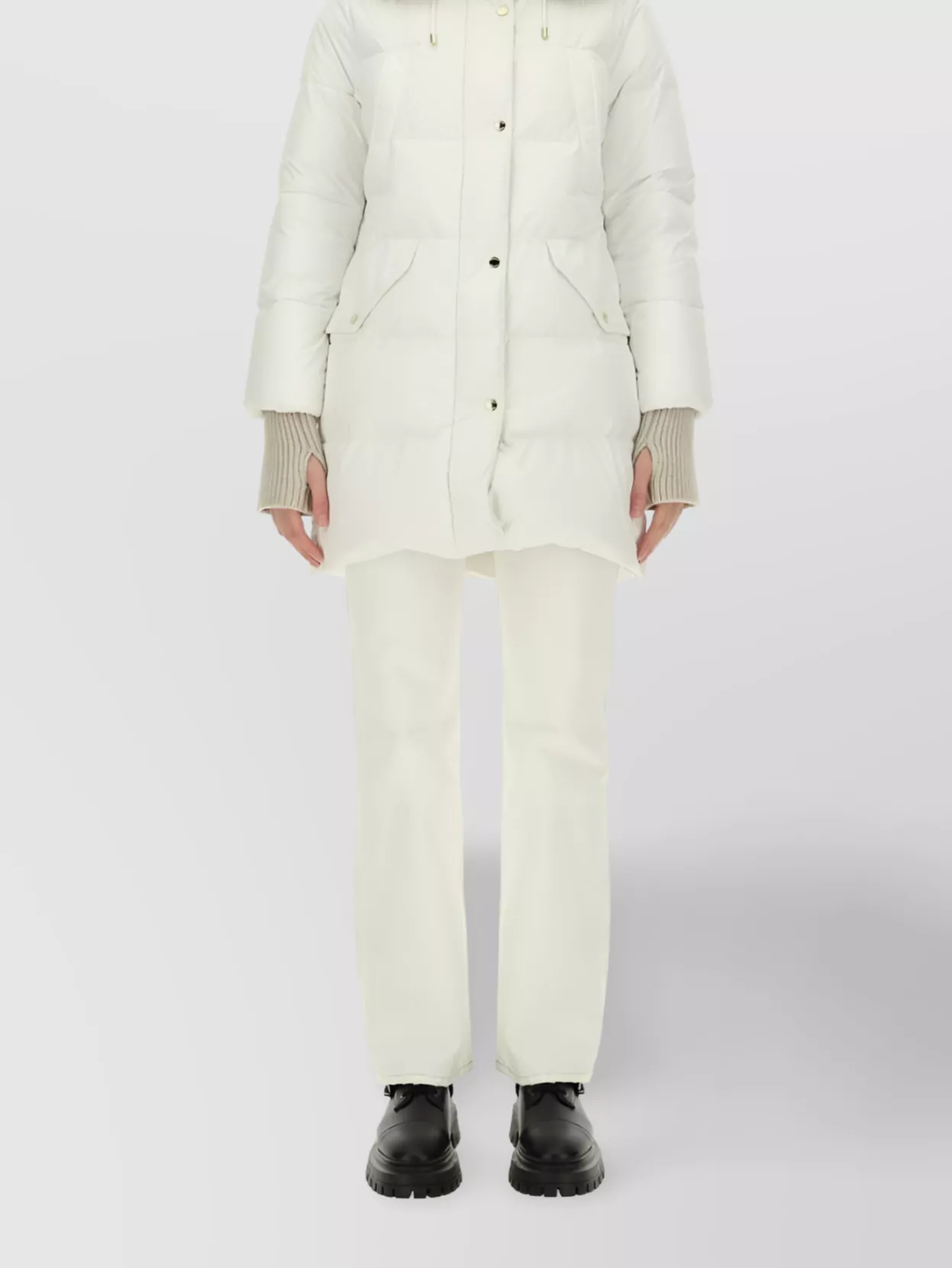 Moorer Long Quilted Coat Fur Hood