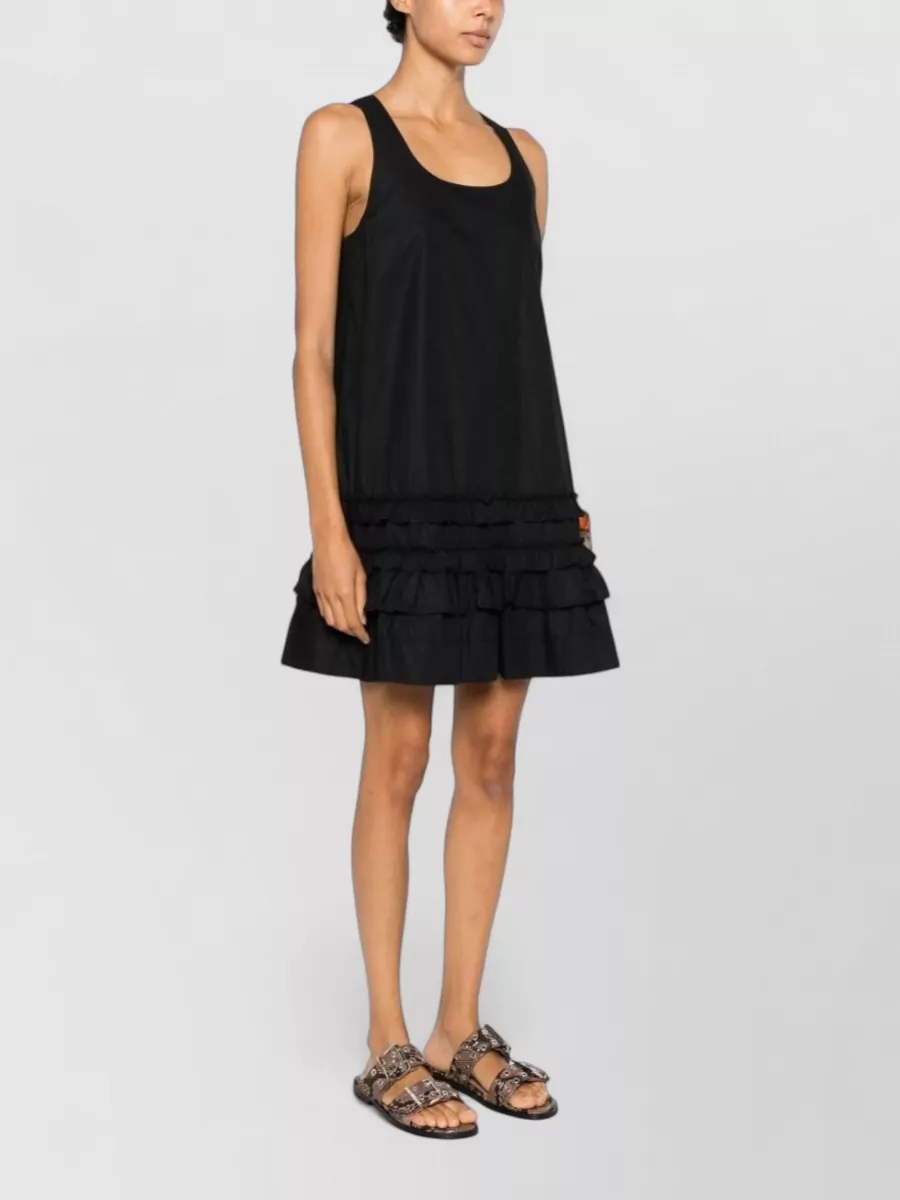 Ganni Organic Cotton Ruffle-Trim Scoop-Neck Sleeveless Mini Dress