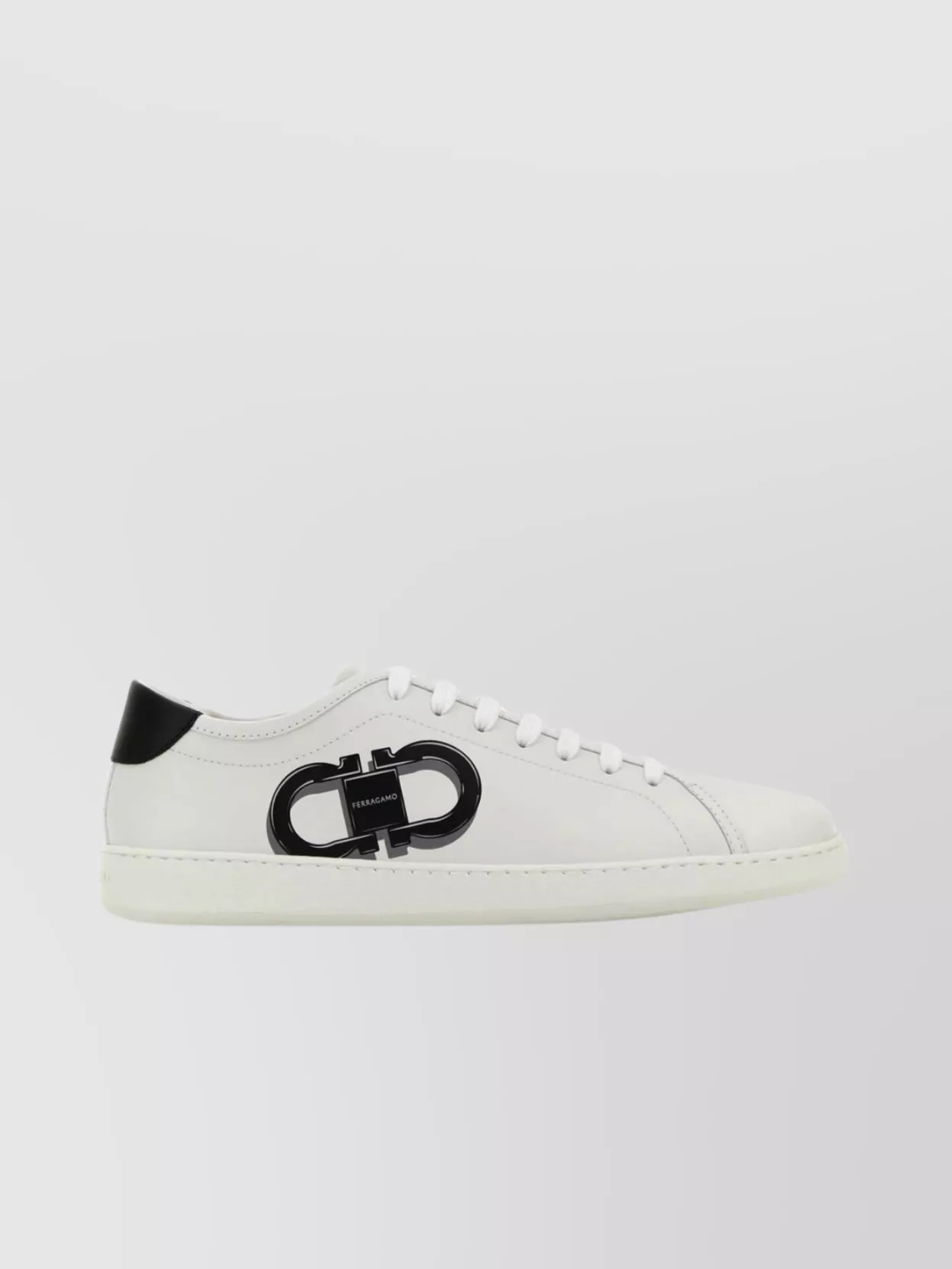 Ferragamo White Sneakers With Gancini Print On The Side And Contrasting Heel In Leather Man