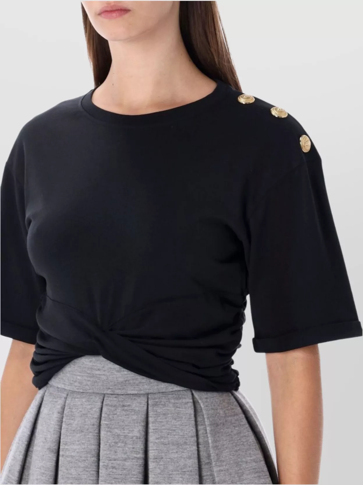 Balmain Knotted Short Sleeve Cropped Top