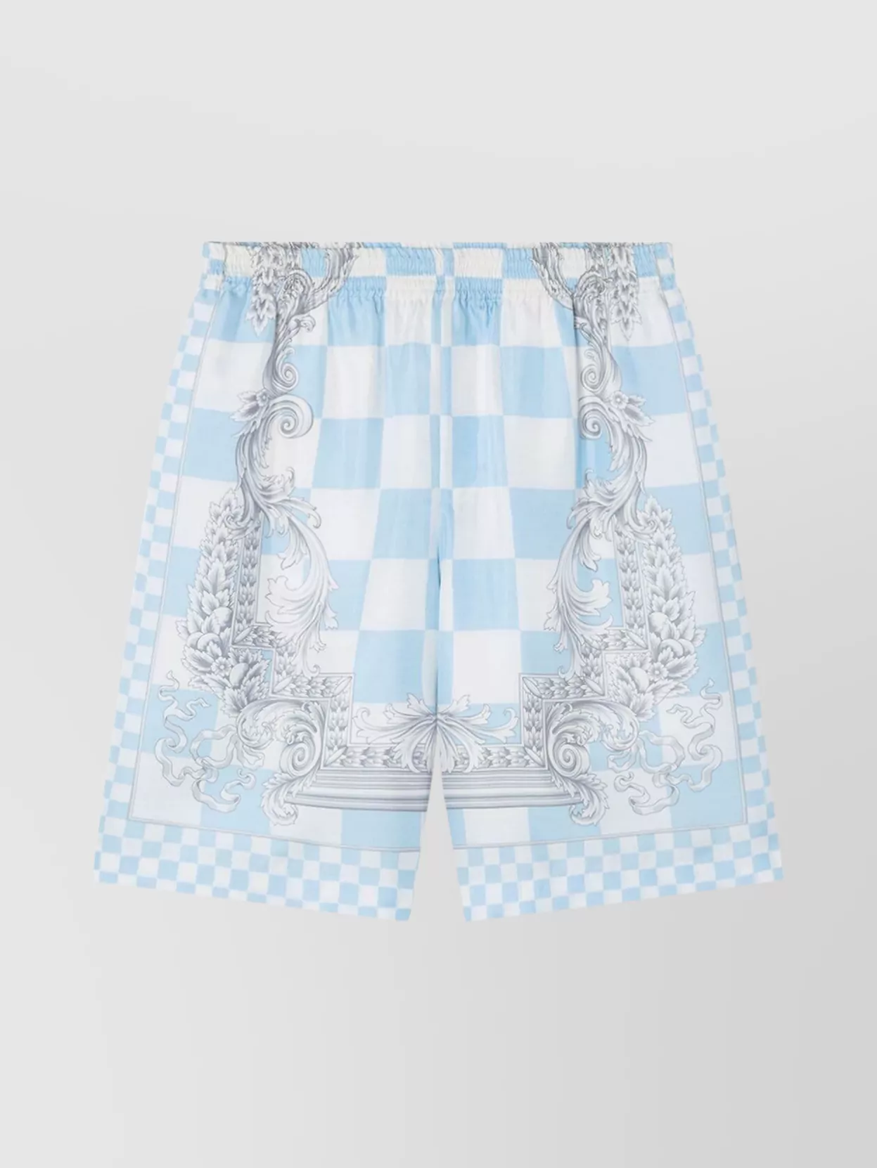 Shop Versace Checkered Print Elastic Waistband Shorts With Pockets