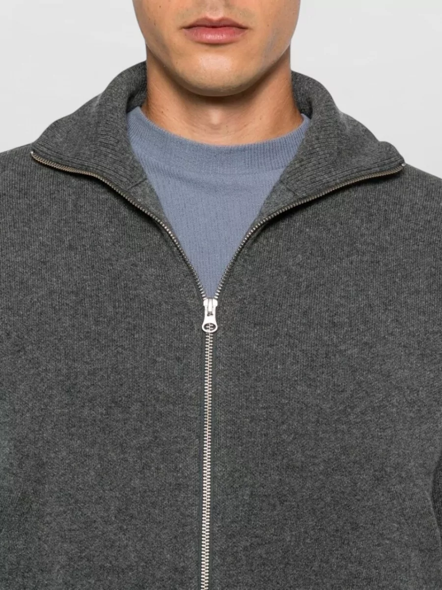 Extreme Cashmere Ribbed High Neck Cashmere Cardigan