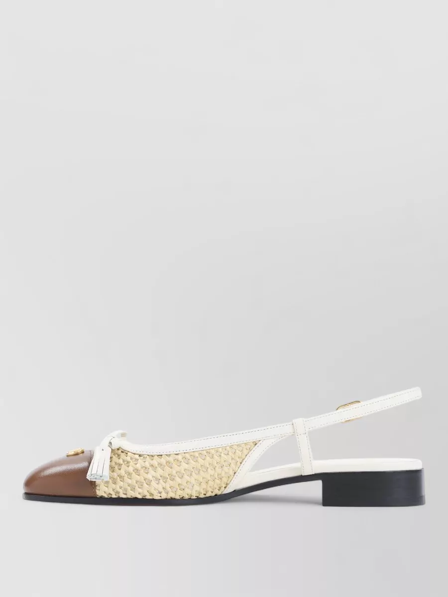 Valentino Garavani Leather Raffia Slingback Mules