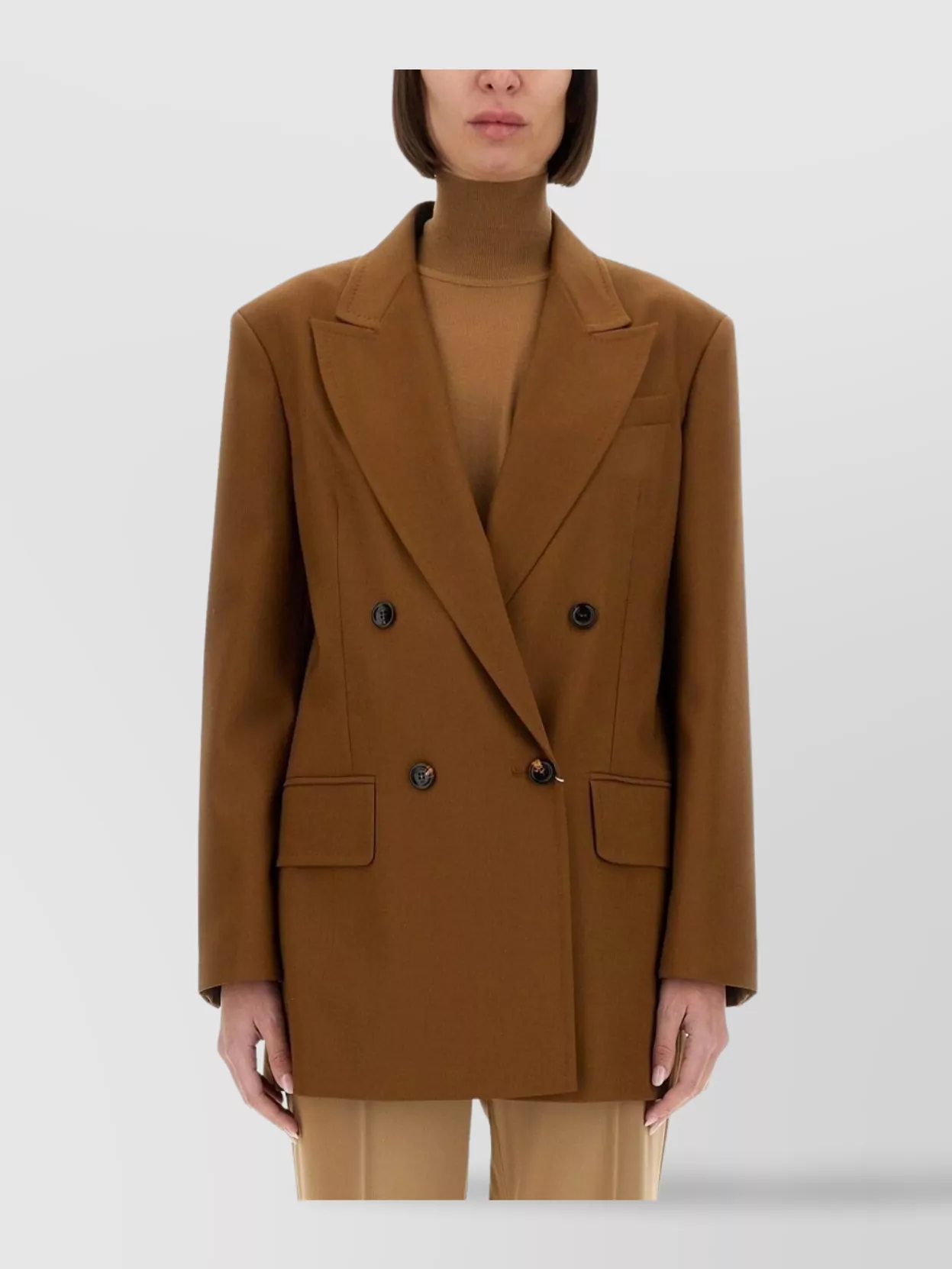 Max Mara Double-breasted Jacket Flap Pockets In Brown