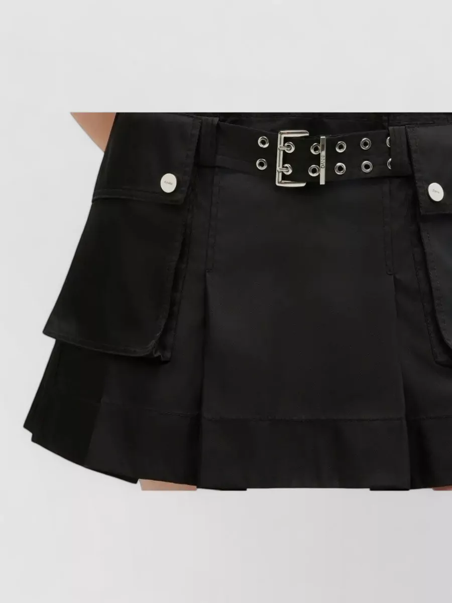 Ganni Nylon Belted Pleated Sleeveless Mini Dress
