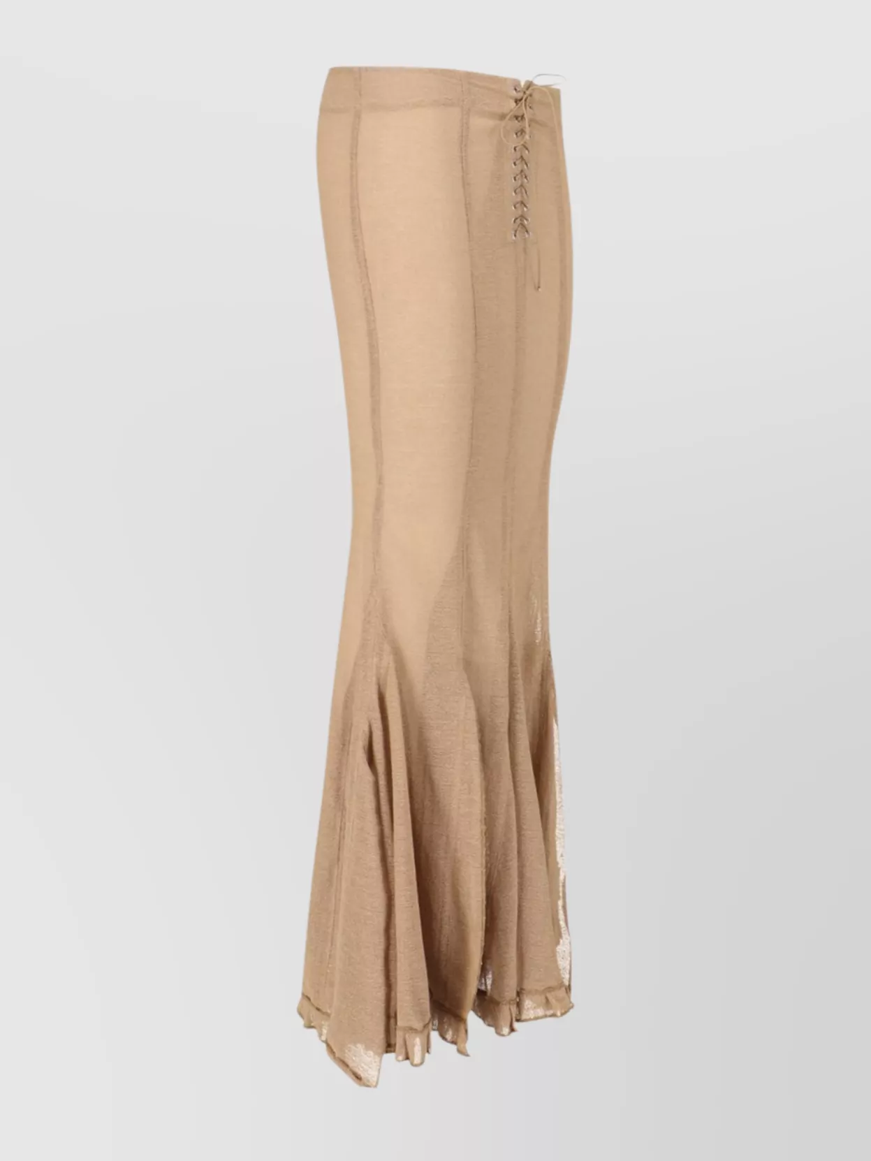 Ludovic De Saint Sernin Flared Hem Lace-Up Sheer Midi Skirt