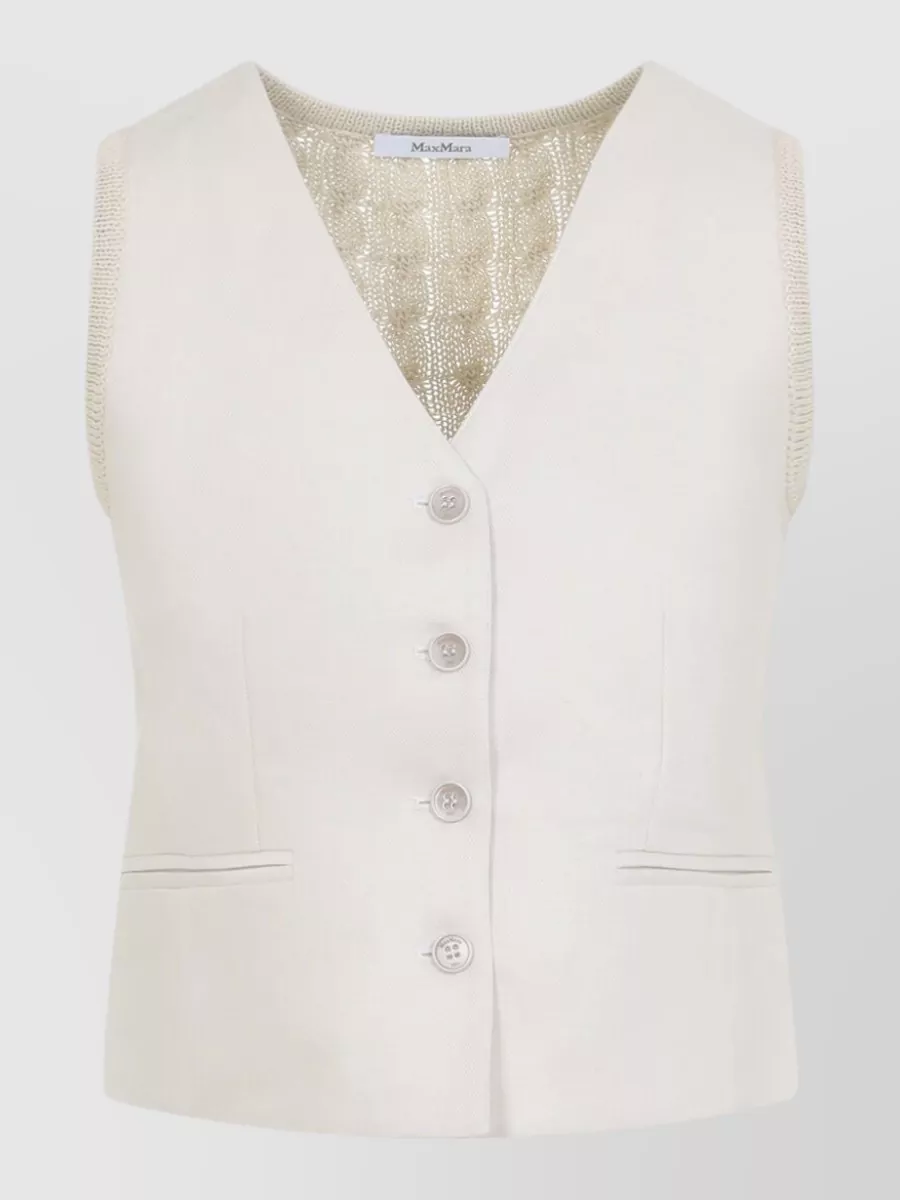 Max Mara Linen Cable-Knit V-Neck Cropped Vest