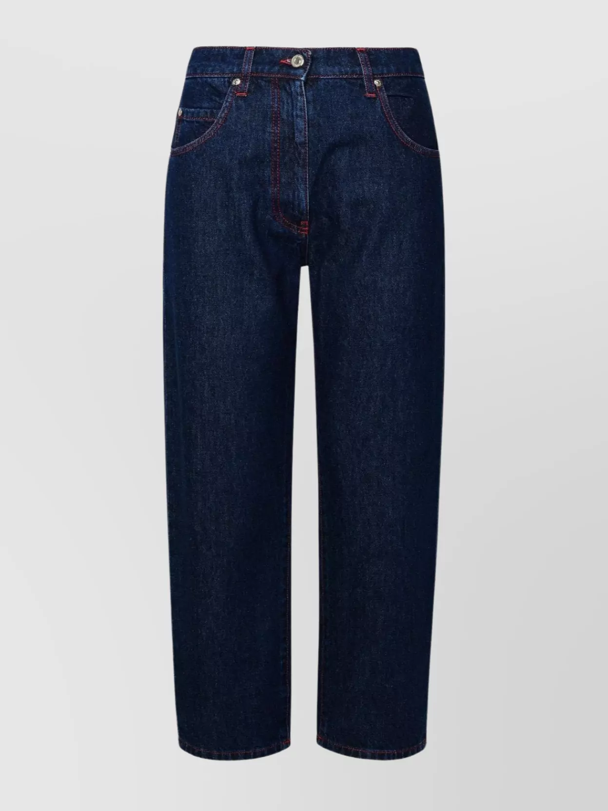 Msgm Denim Trousers With Belt Loops And Contrast Stitching In Blue