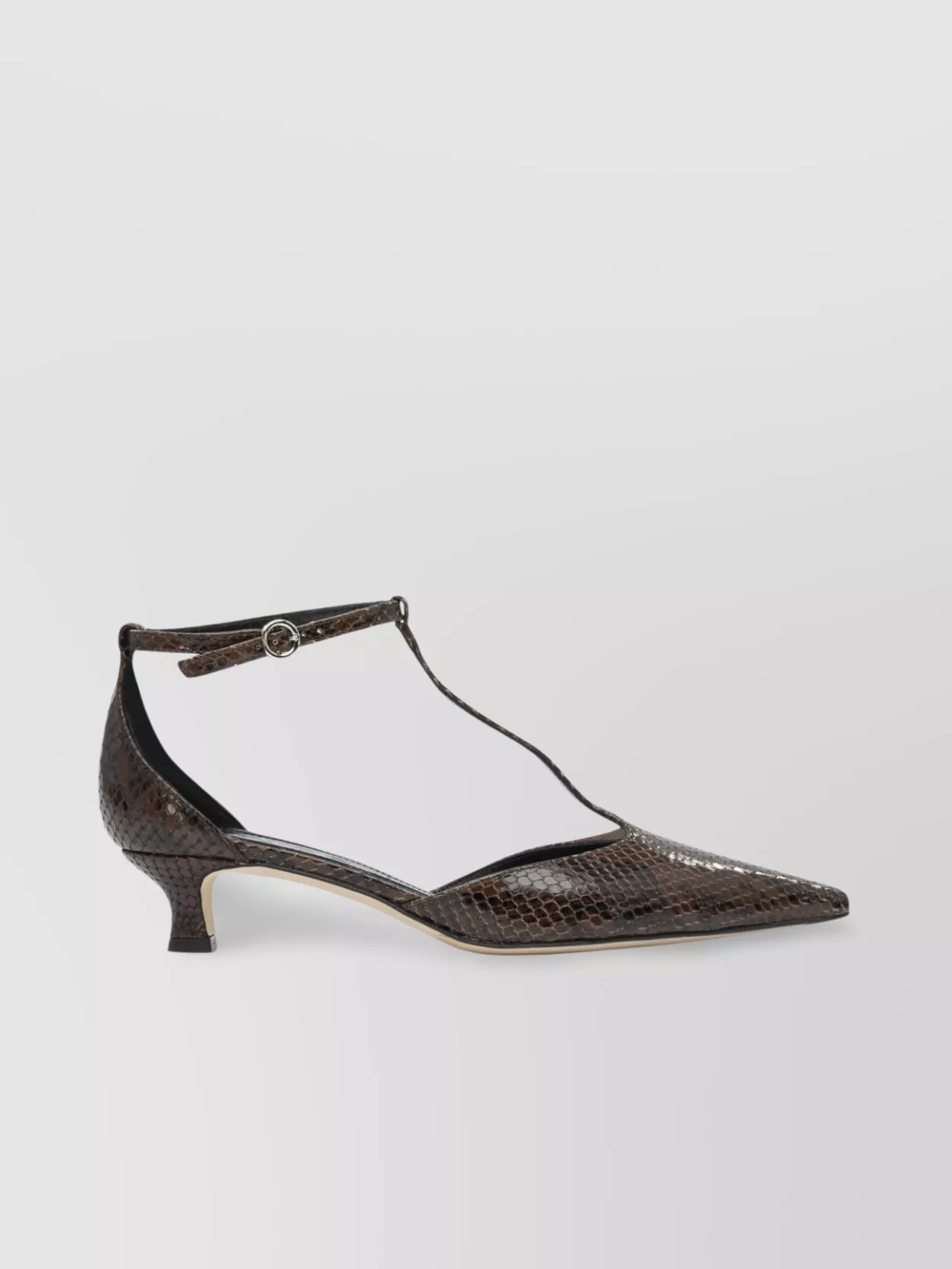 Aeyde Snakeskin T-bar Strap Kitten Heel Pumps