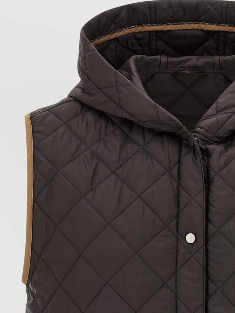 Brunello Cucinelli Hooded Padded Gilet Contrast Trim Pockets
