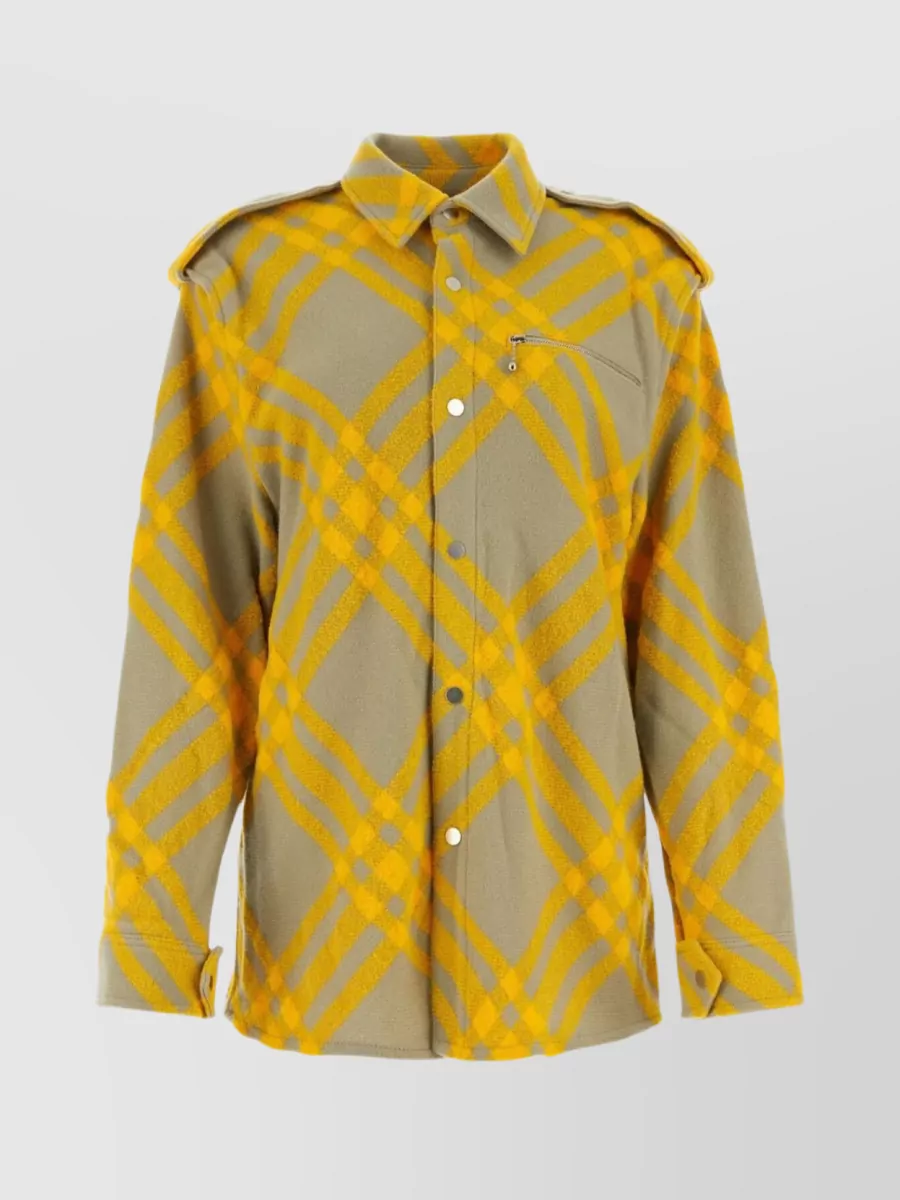 Shop Burberry Wool Blend Embroidered Shirt In Yellow