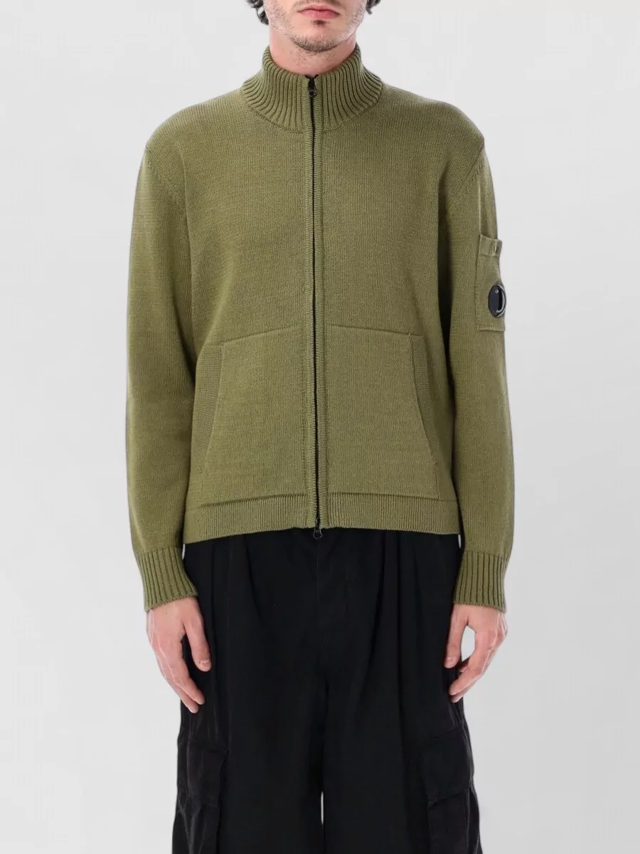 C.P. Company Cotton ribbed high-neck zip cardigan