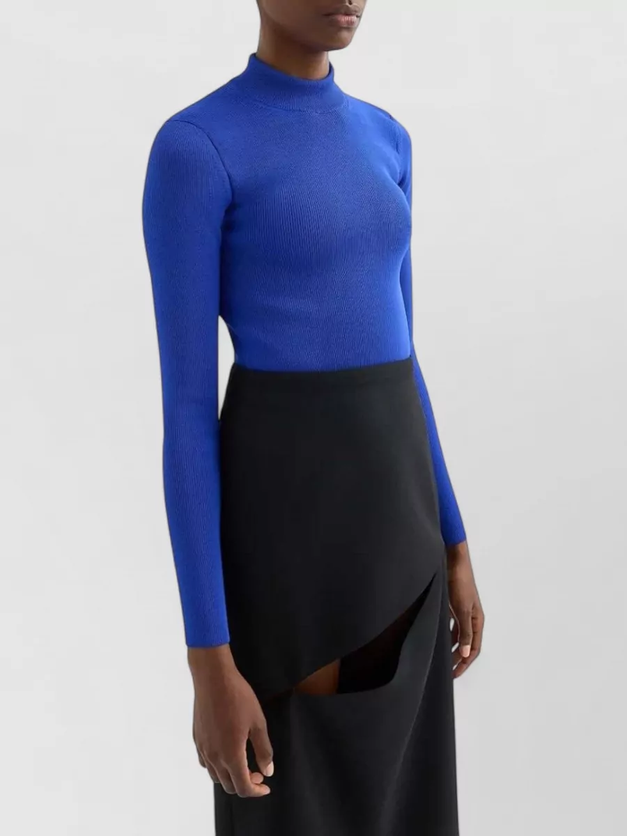 Jil Sander Ribbed Mock Neck Long Sleeve Knitted Top