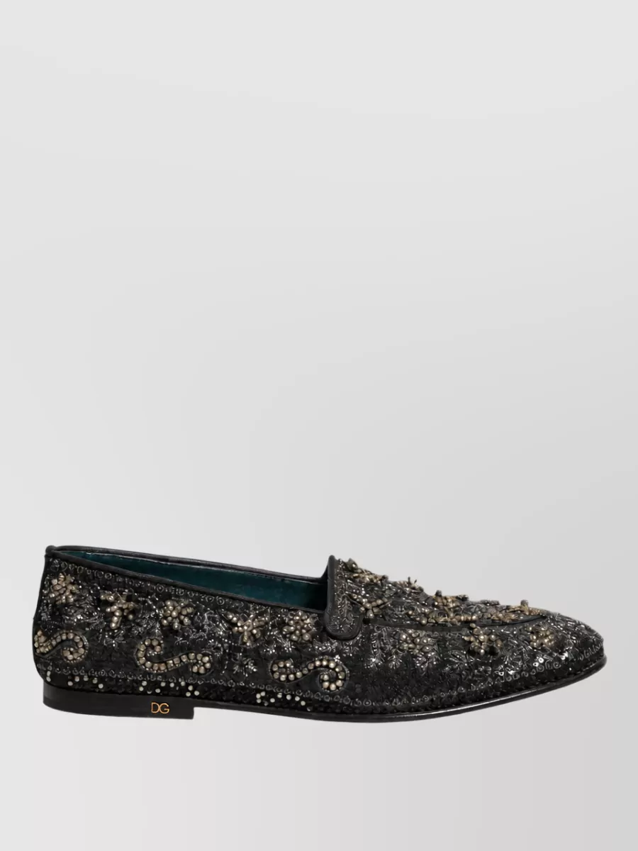 Dolce&Gabbana Leather Rhinestone Embellished Slippers
