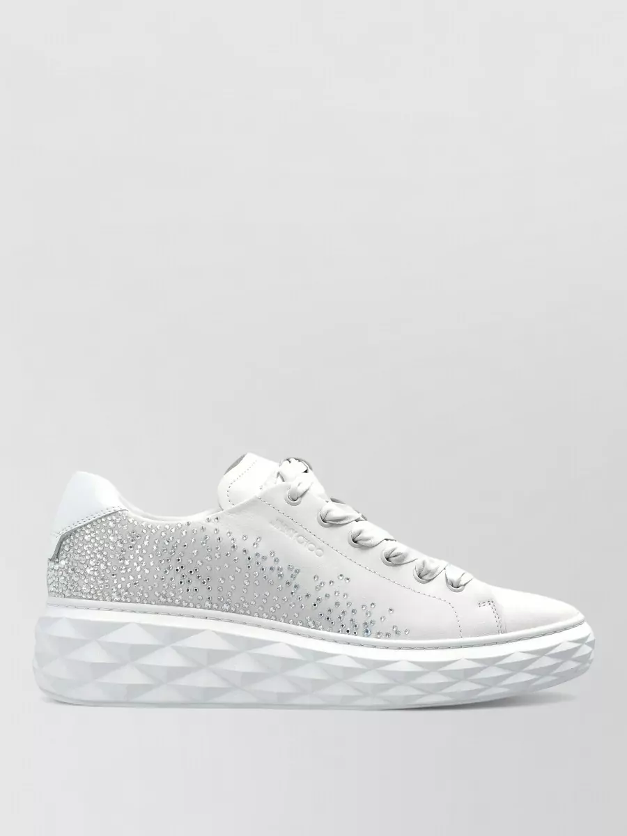 Jimmy Choo Leather Crystal-Embellished Lace-Up Sneakers