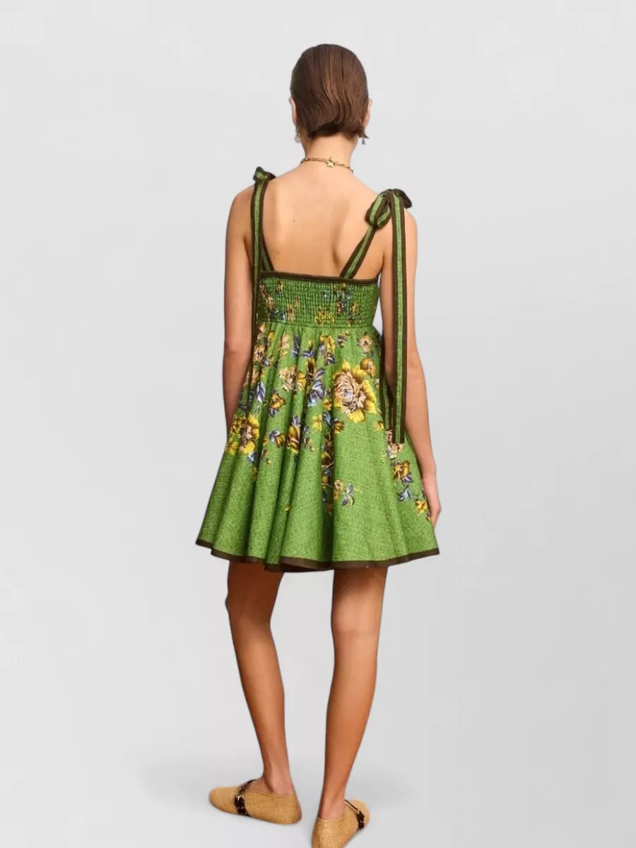 Alémais Linen Floral-Print Mini Sundress
