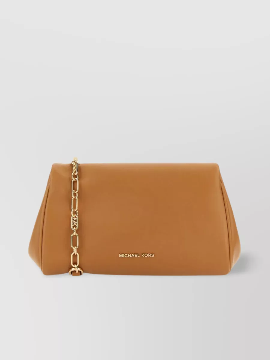 Shop Michael Kors Belle Leather Crossbody With Chain Strap In Brown