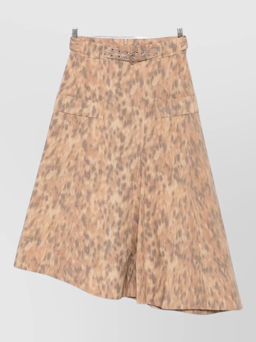 Ganni printed organic cotton asymmetric skirt