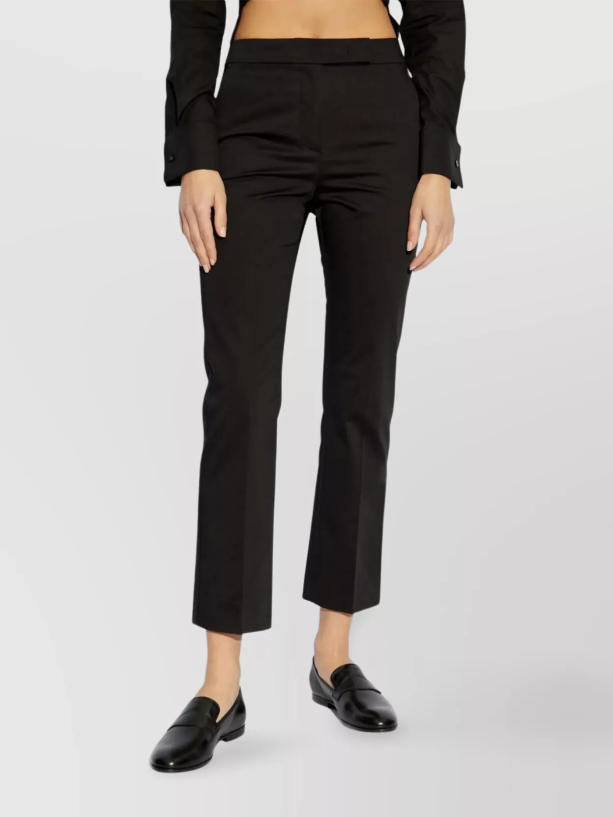Max Mara Cropped Ankle Trousers Tapered Hem In Black