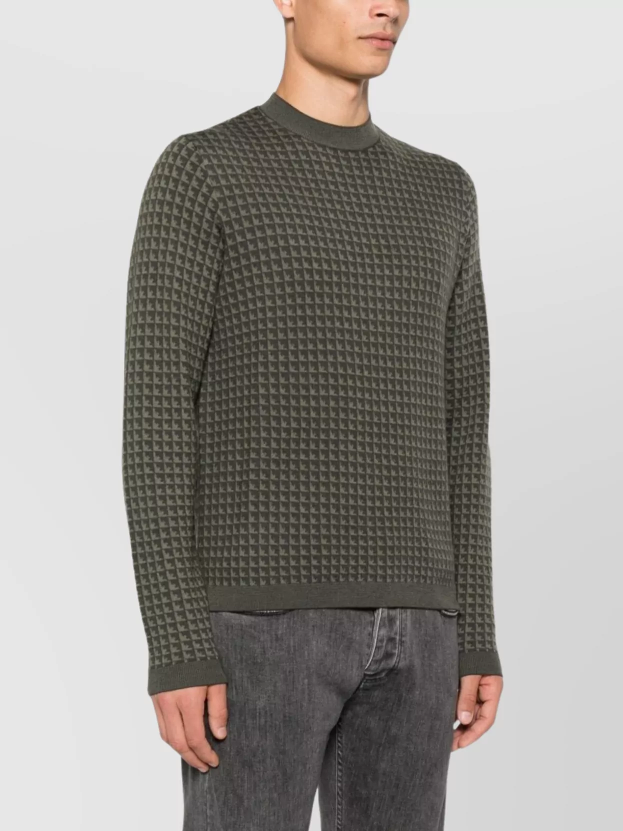 Emporio Armani Textured Wool Crewneck Jumper With Ribbed Cuffs