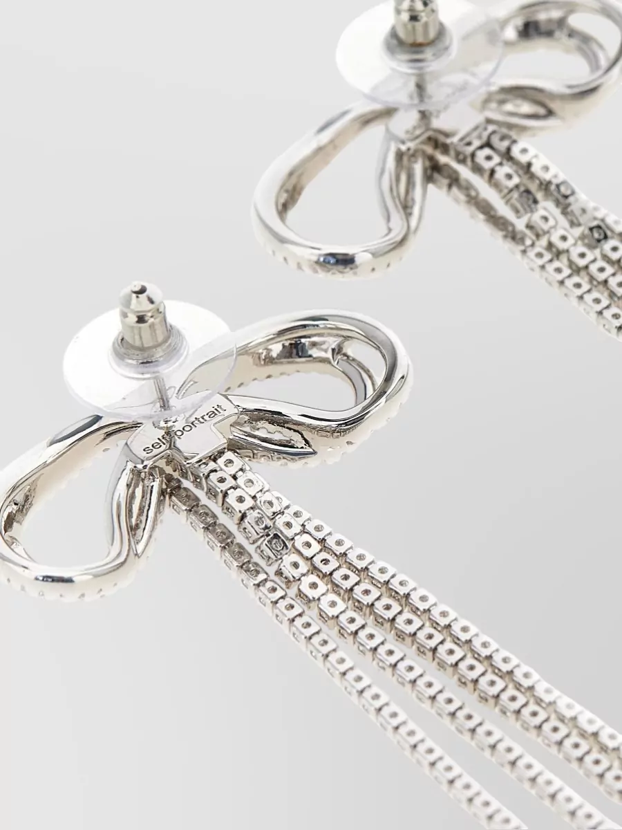 Self-Portrait Crystal Bow Drop Earrings