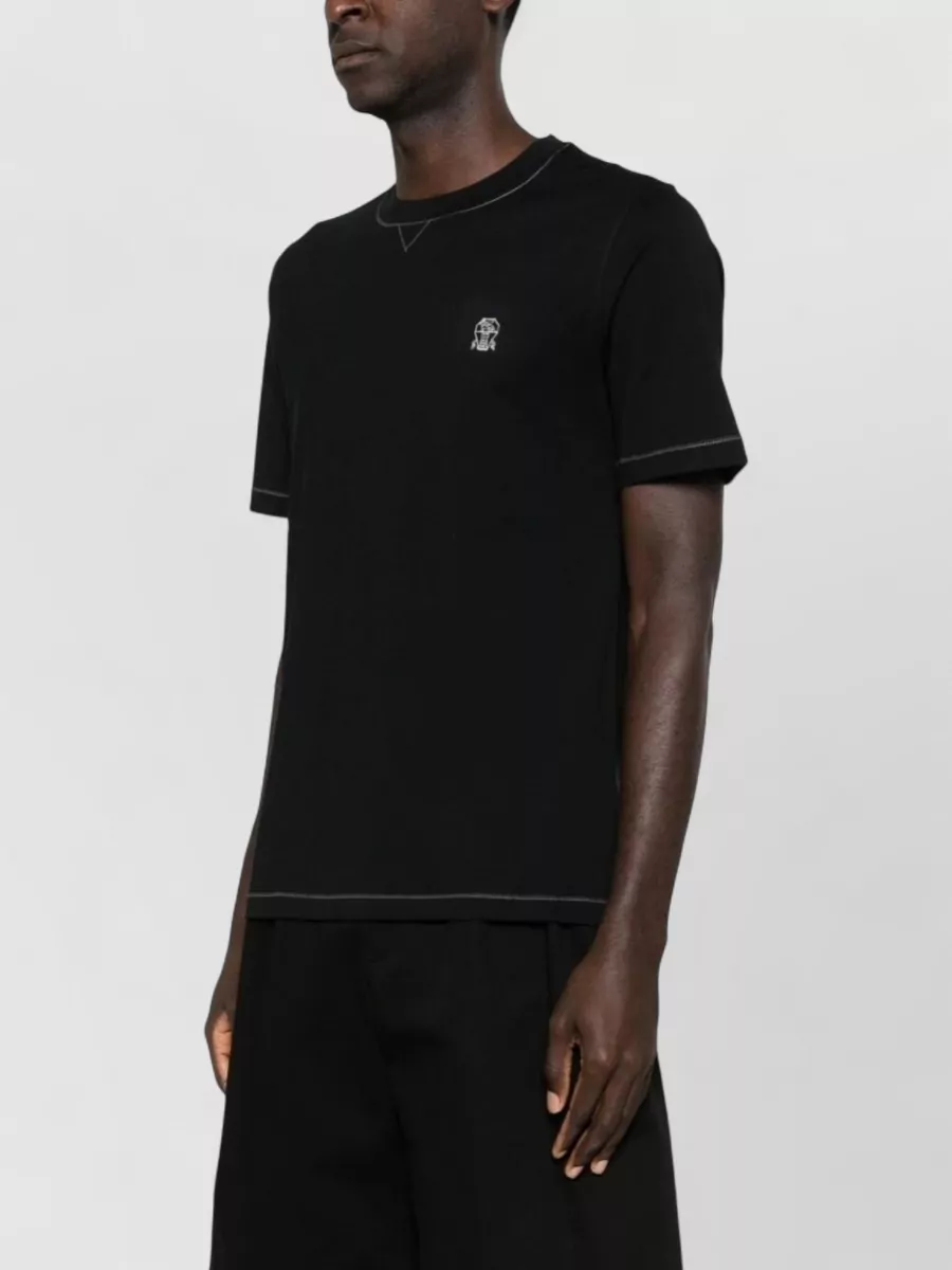 Brunello Cucinelli Cotton T-Shirt With Logo And Contrast Stitching