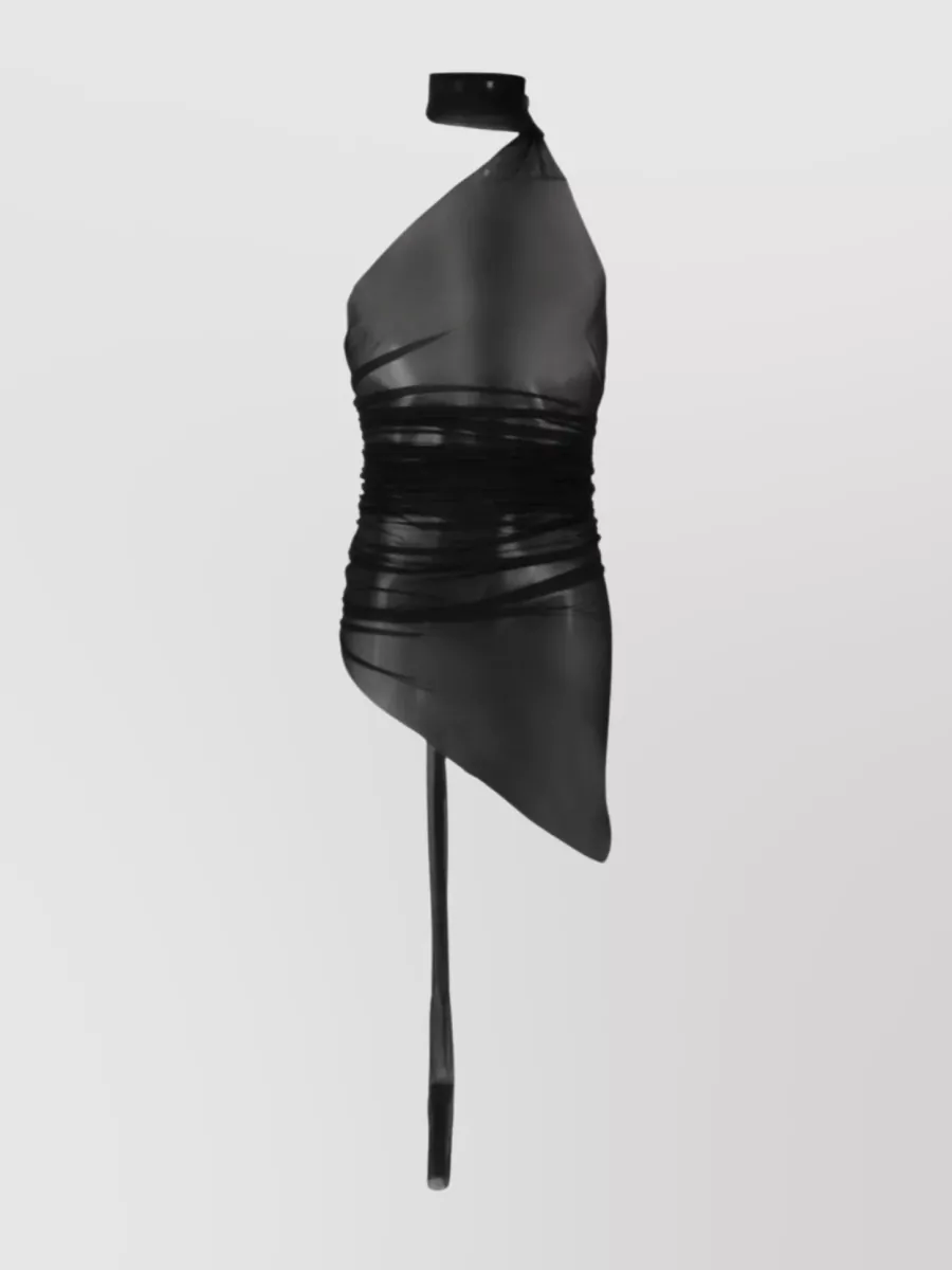 Shop Ludovic De Saint Sernin Asymmetric Sheer Halterneck Wrap Dress In Black
