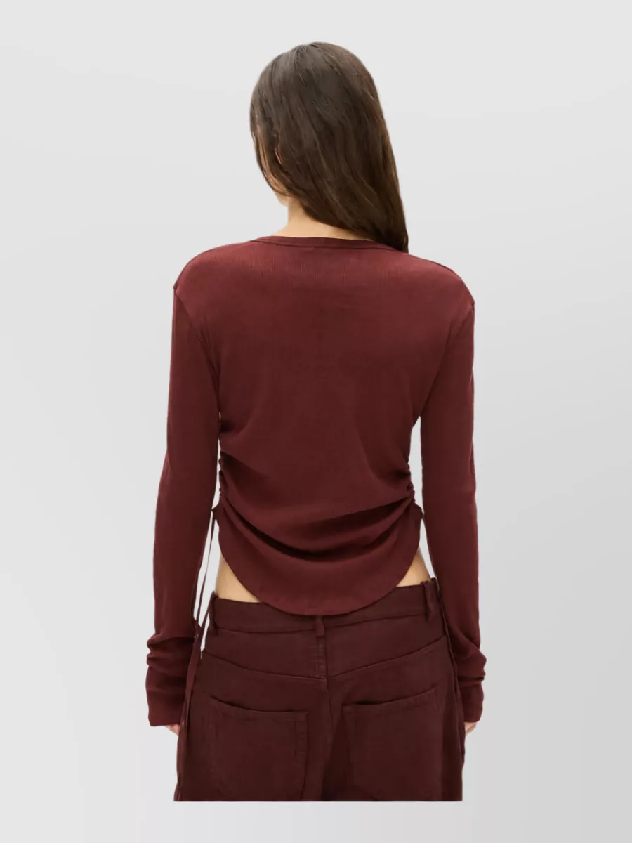 Ann Demeulemeester Cotton Ribbed Cropped Long Sleeve Top