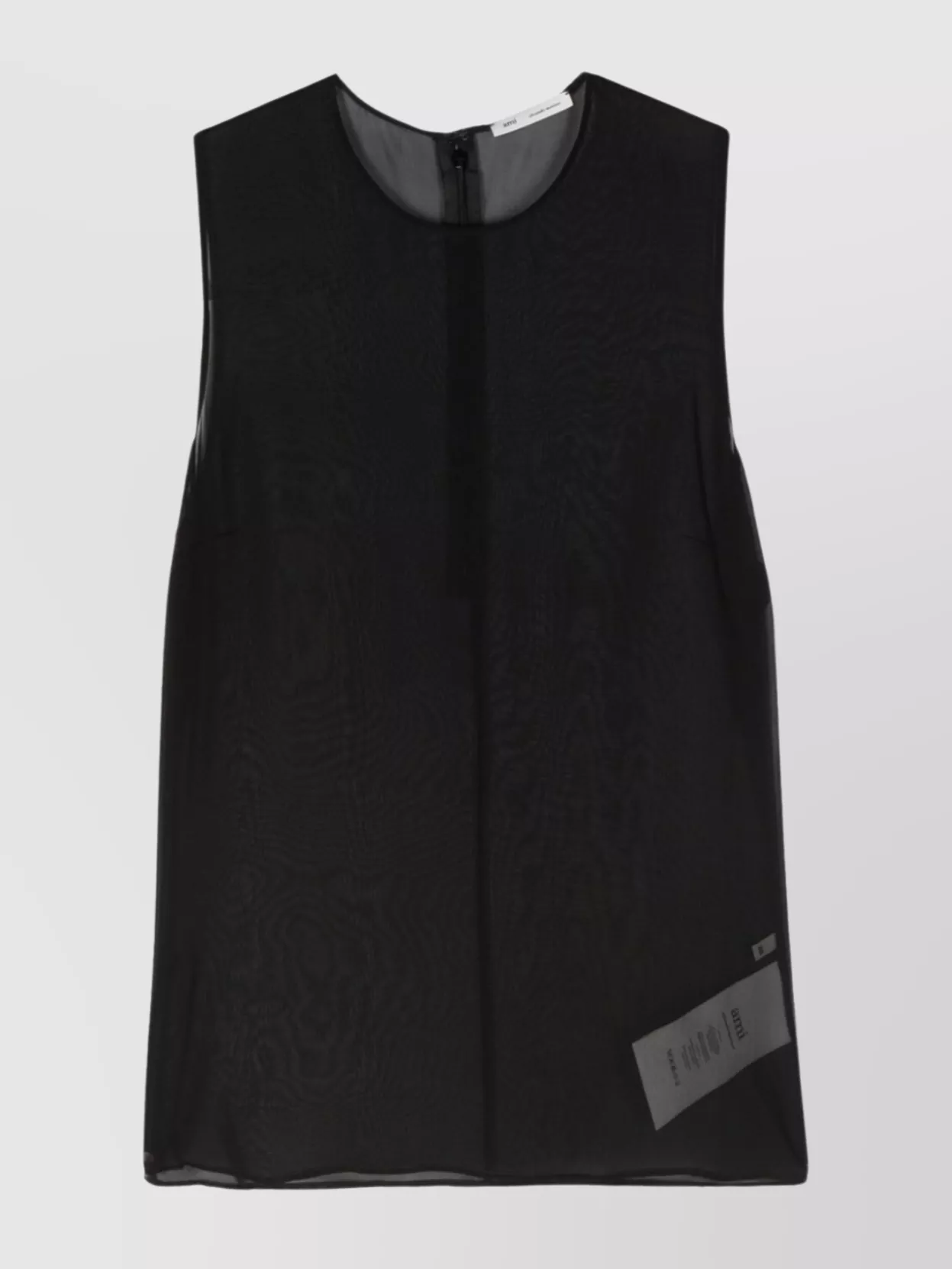 Shop Ami Alexandre Mattiussi Leather Trim Sleeveless Top With Round Neck