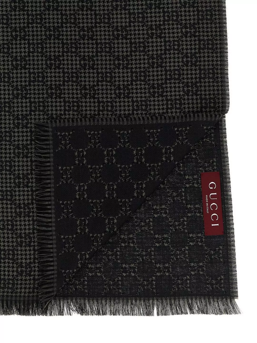Gucci Two-Tone Wool Silk Scarf With Fringed Edges