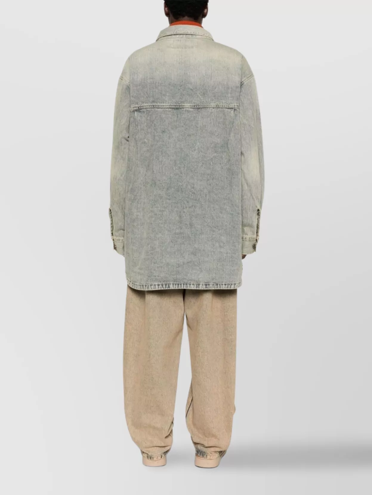 Entire Studios Mens Surface Wave Herculean Dipped-hem Vintage-wash Denim Shirt In Neutrals