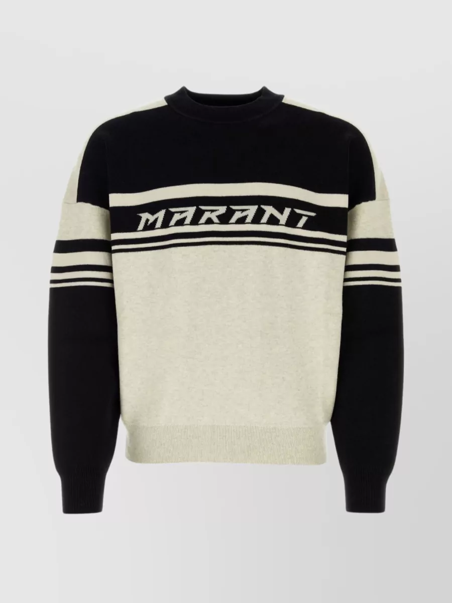 Shop Isabel Marant Cotton Blend Colby Sweater With Contrasting Stripes In Cream