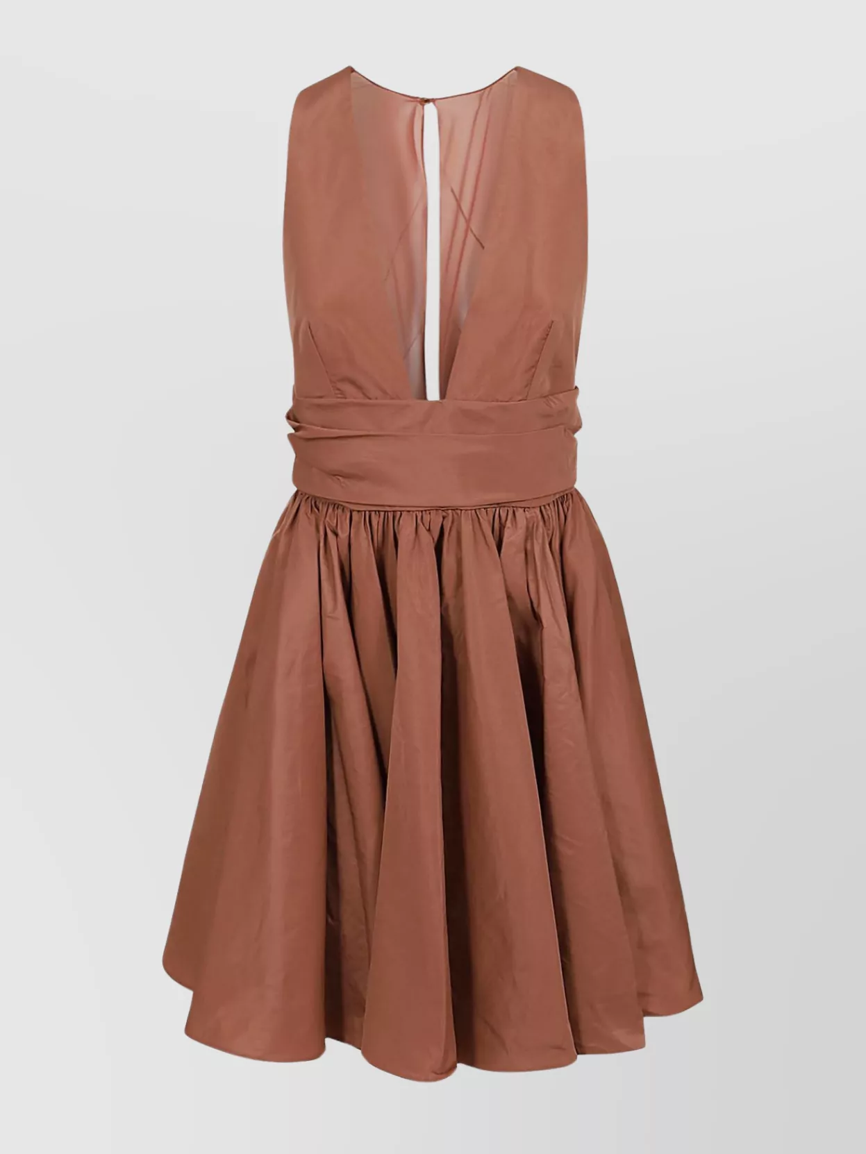 Shop Pinko Taffeta Dress With V-neckline And Full Skirt In Brown