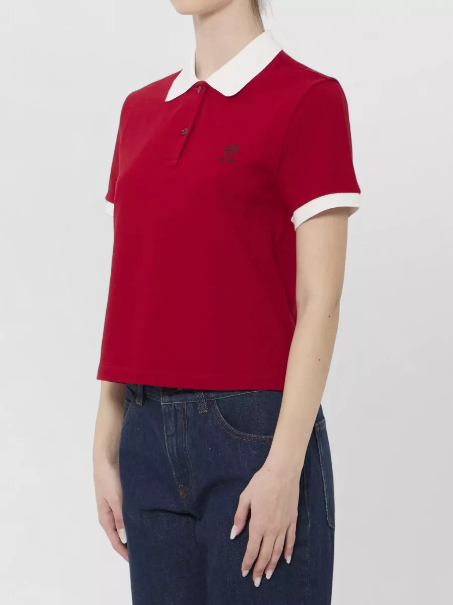 Versace Cotton Cropped Short-Sleeve Polo Shirt