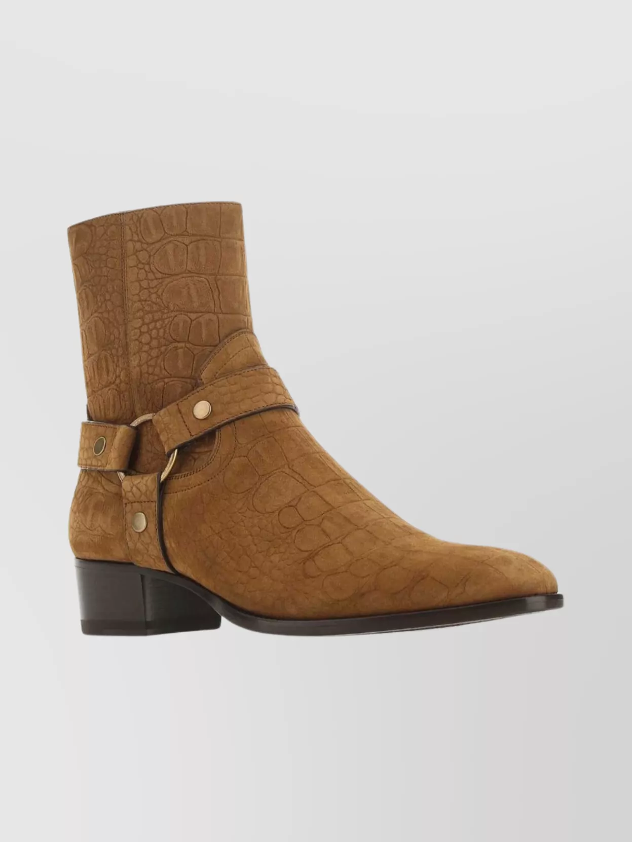 Saint Laurent Crocodile Texture Buckle Detail Pointed Boots