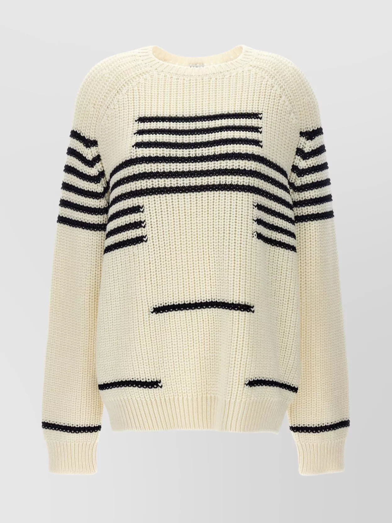 Loewe Striped Crew Neck Knit Sweater In Neutral