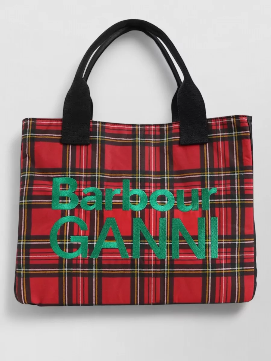Barbour Ganni Waxed Cotton Tartan Tote Bag