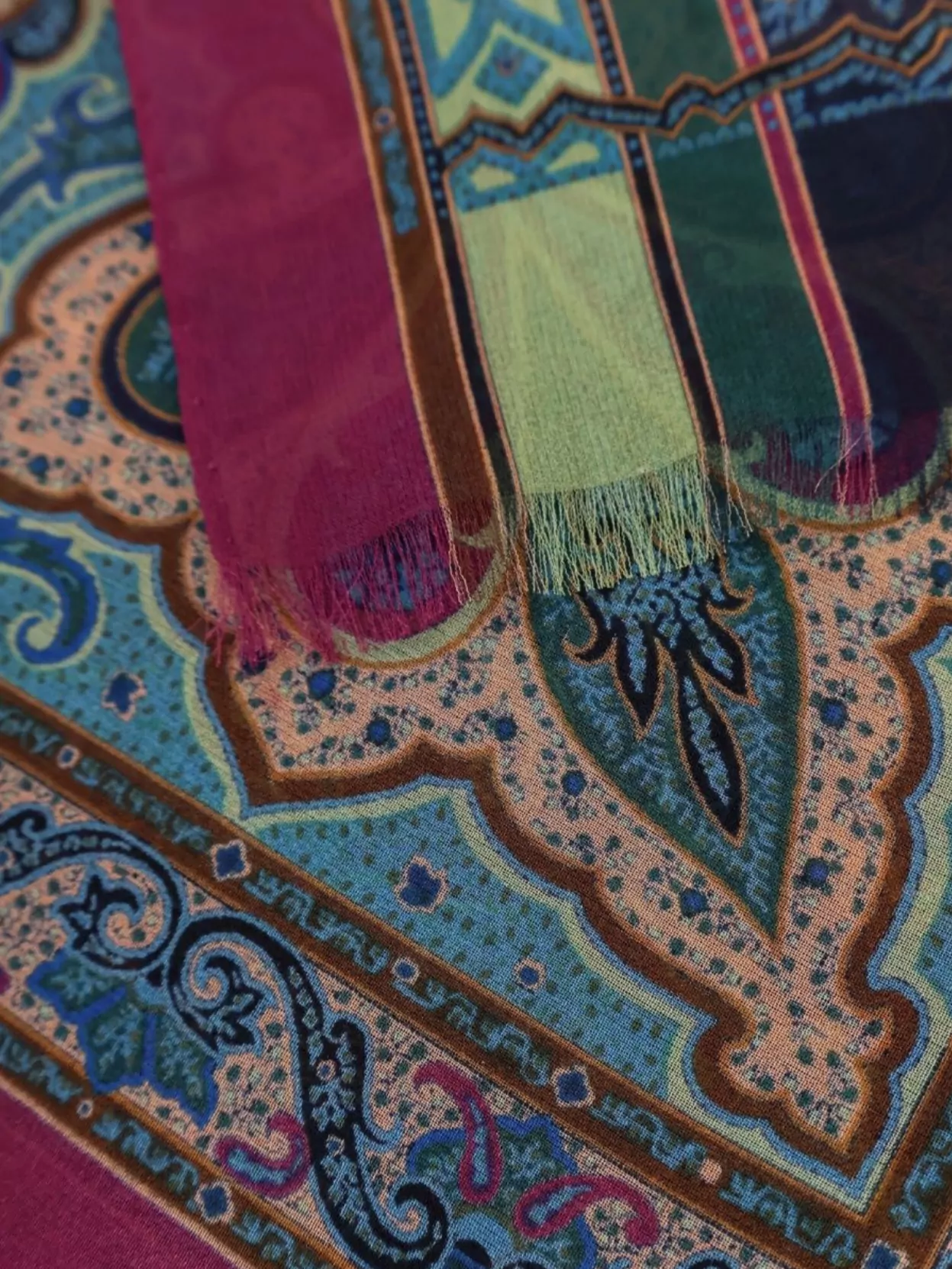 Etro Silk Scarf Rectangular Fringed Profiles
